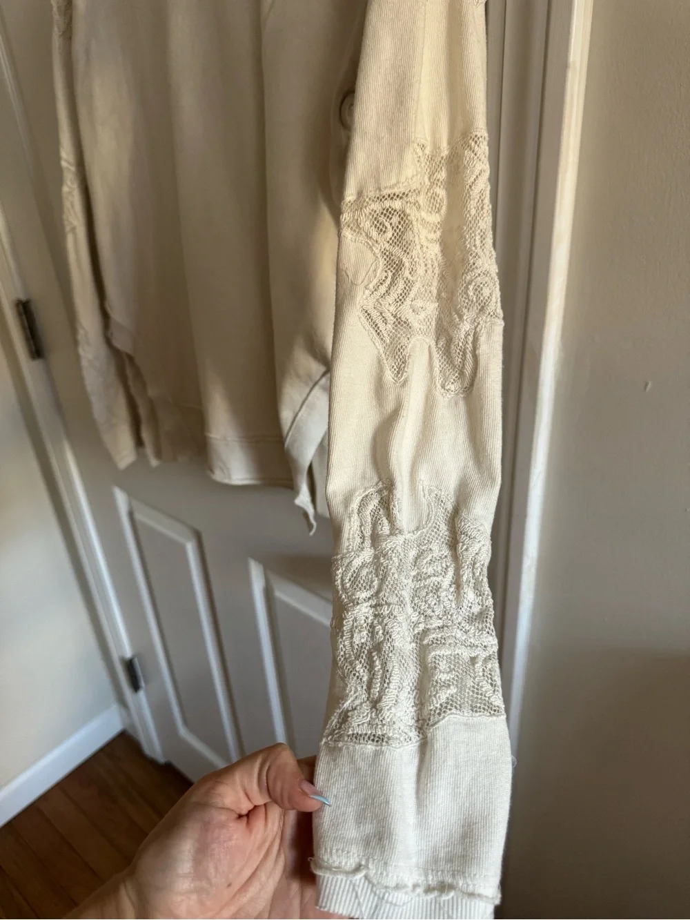 FREE PEOPLE Outer Sunset Ivory Lace Jersey Top S